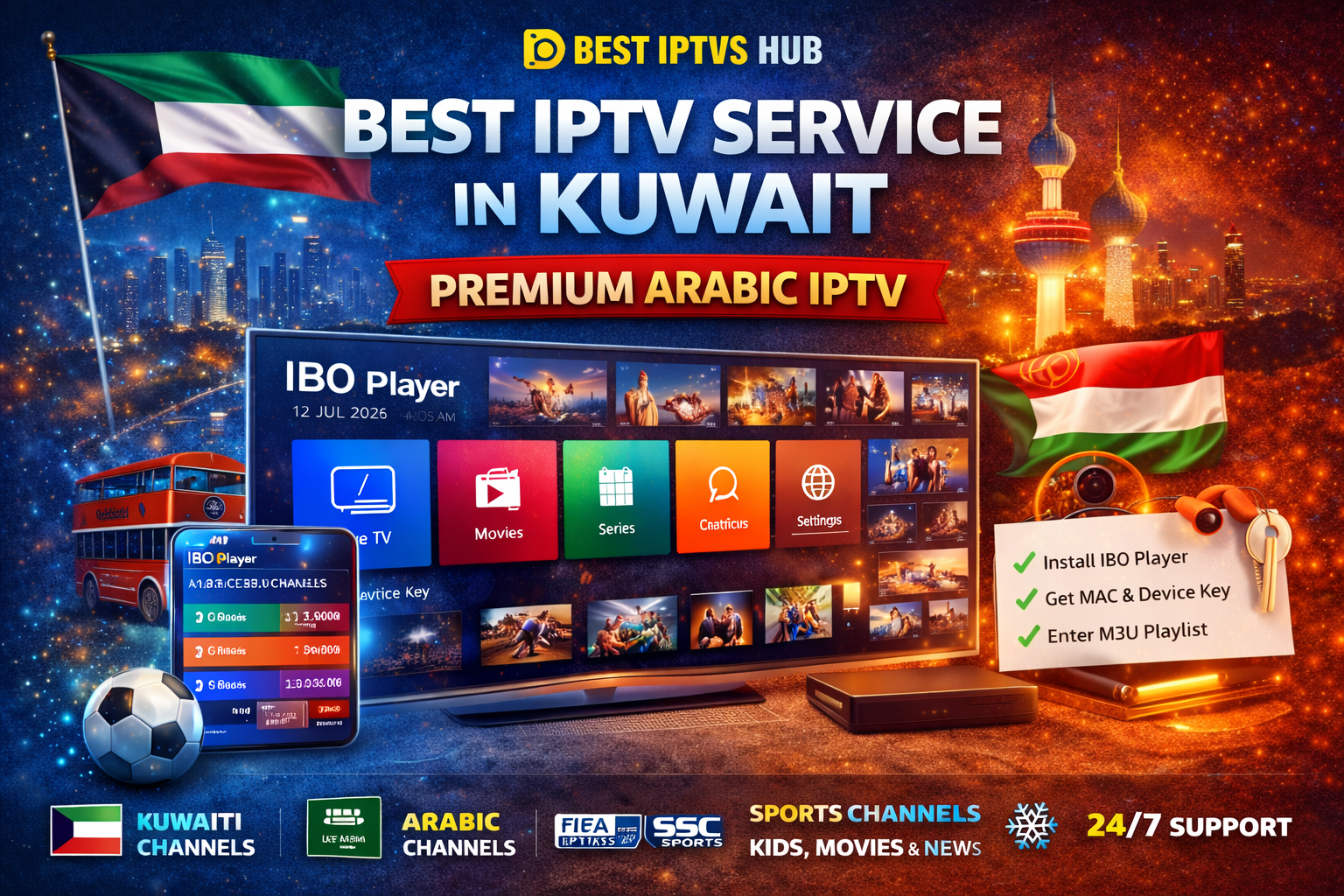 Best IPTV service in Kuwait offering premium Arabic IPTV with live Kuwaiti channels, sports, movies and series streaming in 4K
