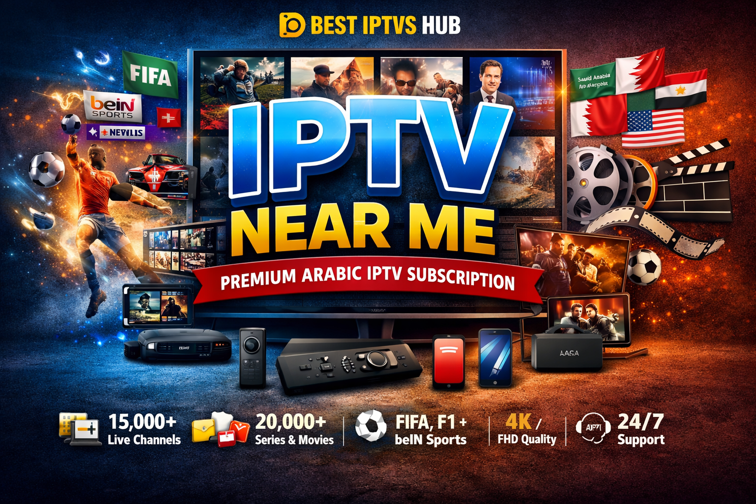 IPTV near me premium Arabic IPTV subscription with 15000+ live channels, beIN Sports, FIFA, F1, 4K streaming and multi-device support by BEST IPTVS HUB