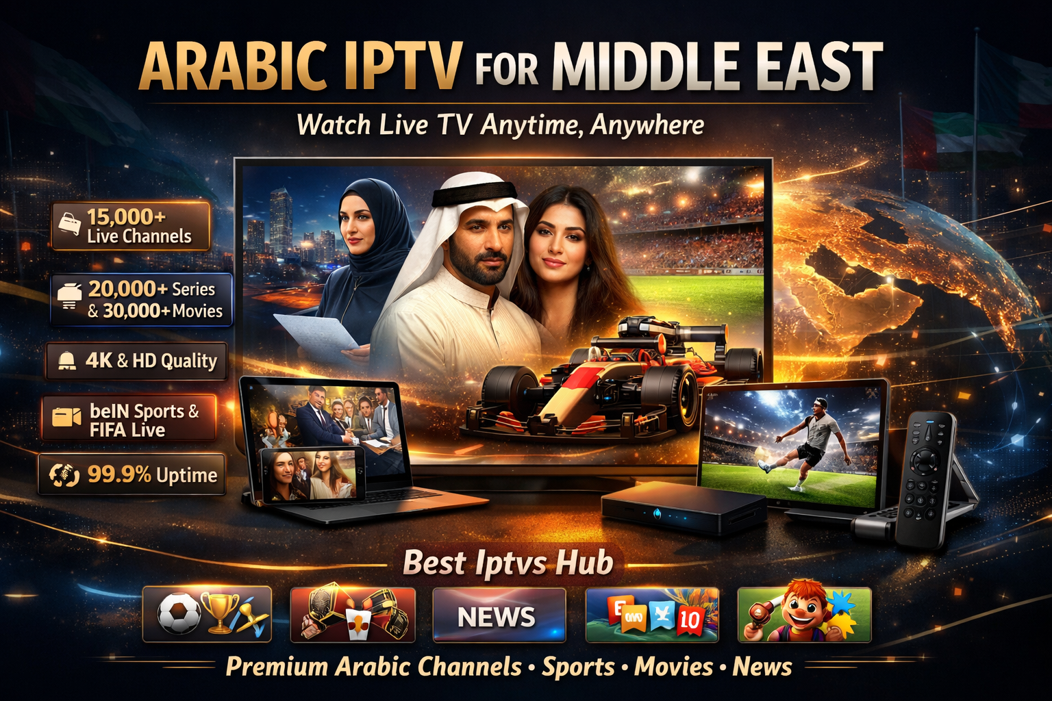 Arabic IPTV for Middle East streaming live TV channels and sports in HD and 4K on smart devices