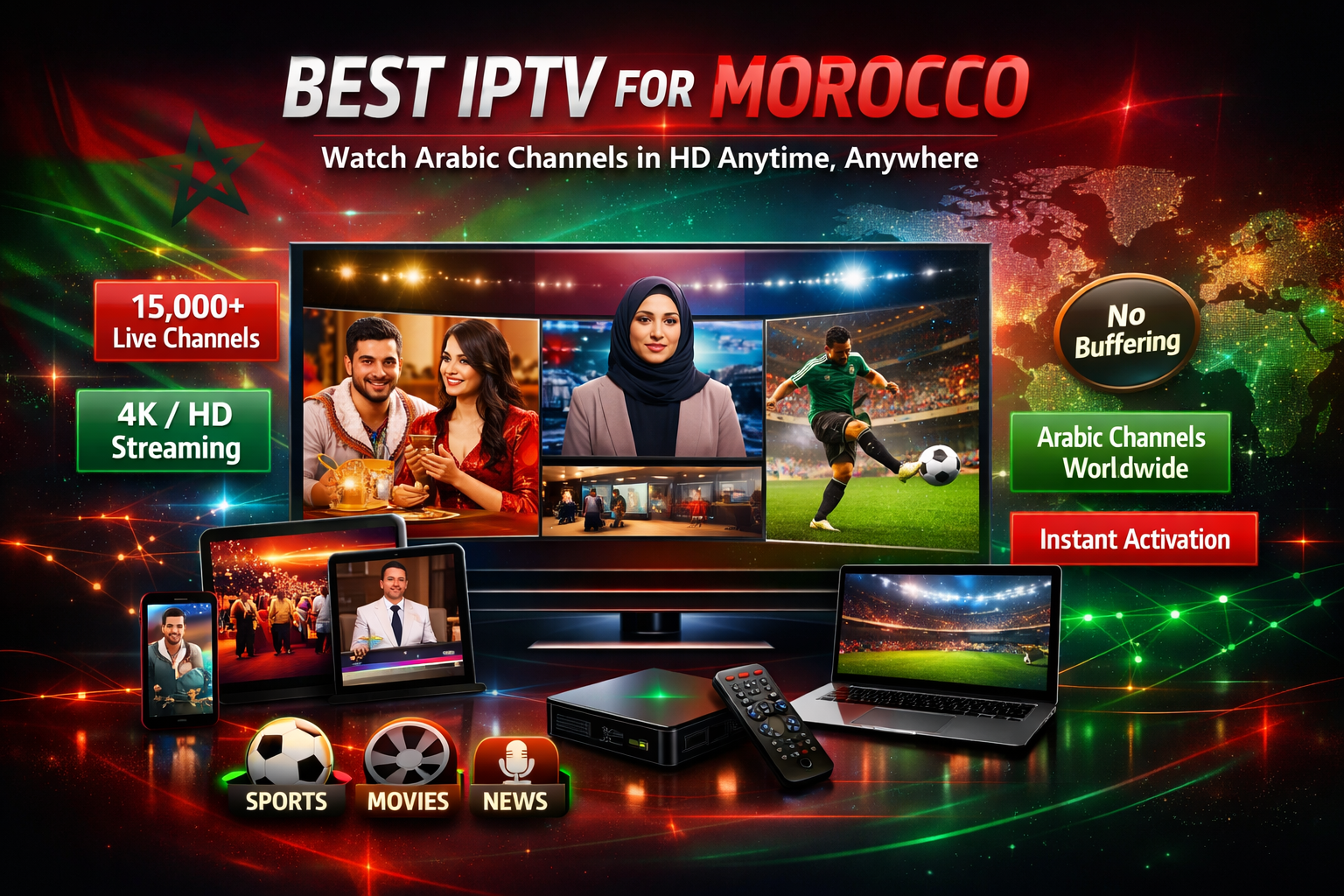 Best IPTV for Morocco streaming Arabic channels and live sports in HD on smart TV and mobile devices