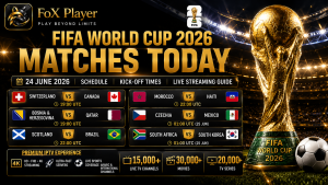 FIFA World Cup 2026 matches today on 24 June featuring Brazil vs Scotland, Switzerland vs Canada, and other key fixtures with FoX Player live streaming guide.