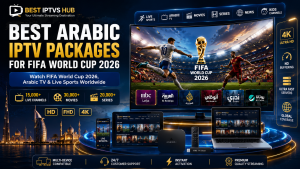 Best Arabic IPTV packages for FIFA World Cup 2026 featuring live football streaming, Arabic TV channels, movies, series, and multi-device IPTV access in HD and 4K.
