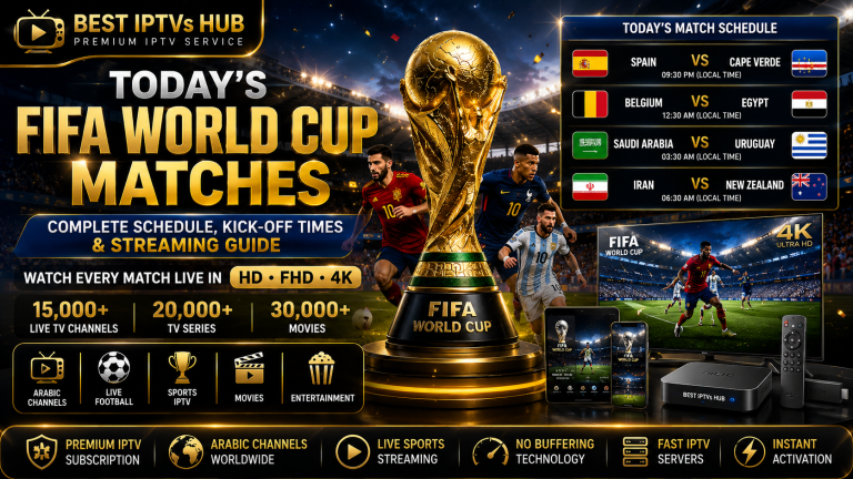 Today's FIFA World Cup matches are live-streaming with a premium IPTV service.