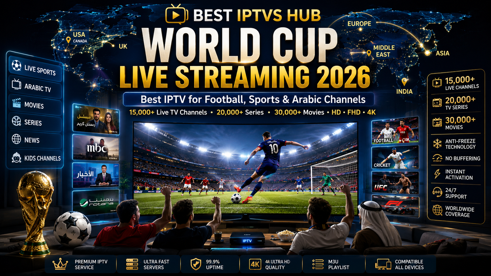 World Cup live streaming 2026 with IPTV for football and Arabic channels